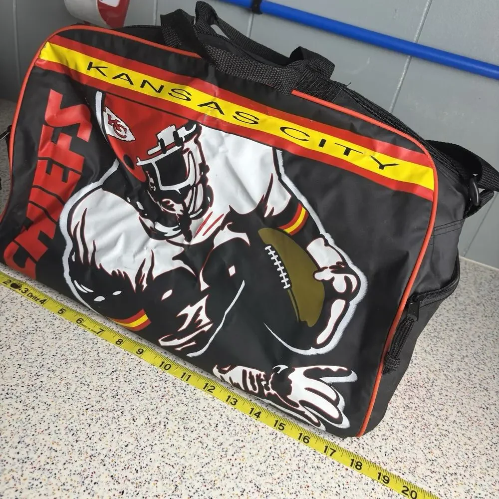 Vintage 90s KANSAS CITY CHIEFS Football Duffle Gym Bag Carry On Handle Strap NFL